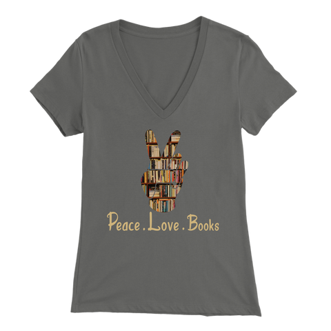 "Peace Love Books" Womens V-Neck Super Soft T-Shirt