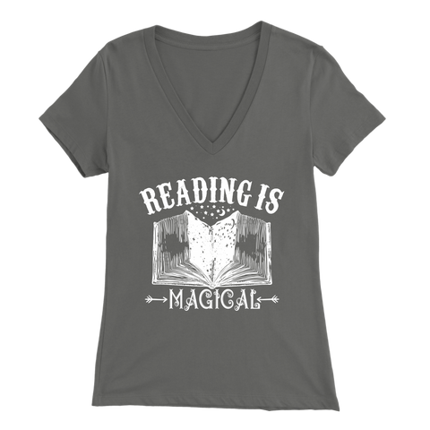 "Reading Is Magical" Womens V-Neck Super Soft T-Shirt