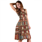 Bookish Pattern Midi Dress With Pockets