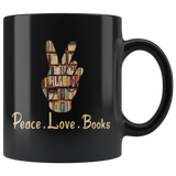 "Peace Love Books"11 oz Black Ceramic Mug